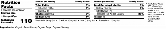 Sweet Potato Pie Nutritional Panel