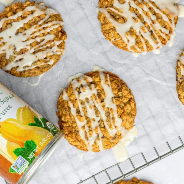 oatmeal butternut squash cookies drizzled with icing