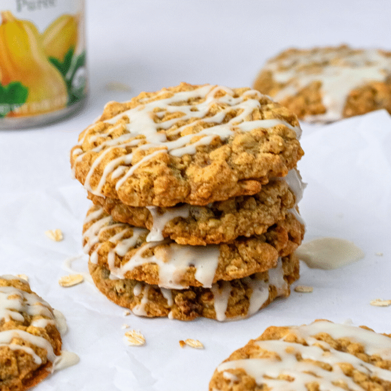 stack of oatmeal butternut squash cookies drizzled with icing