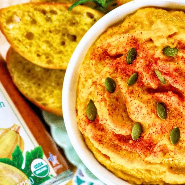 roasted garlic and butternut squash dip made with Farmer's Market Foods Organic Butternut Squash Puree
