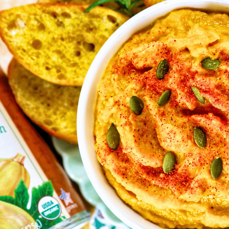 roasted garlic and butternut squash dip made with Farmer's Market Foods Organic Butternut Squash Puree