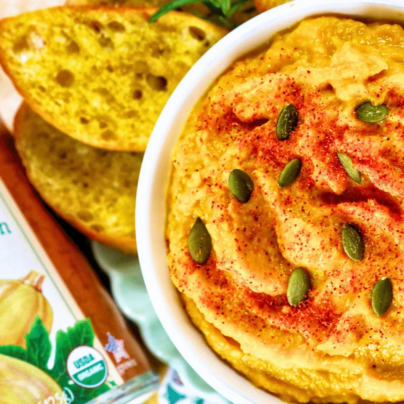 roasted garlic and butternut squash dip made with Farmer's Market Foods Organic Butternut Squash Puree