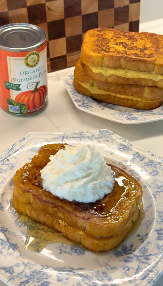 Stuffed pumpkin french toast made with Farmer's Market Foods Organic Pumpkin Puree