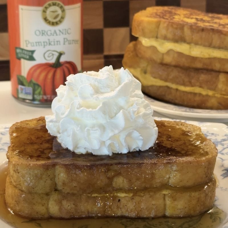 a stack of stuffed pumpkin french toast