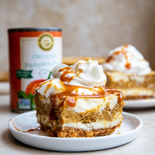 a slice of Pumpkin cheesecake bars
