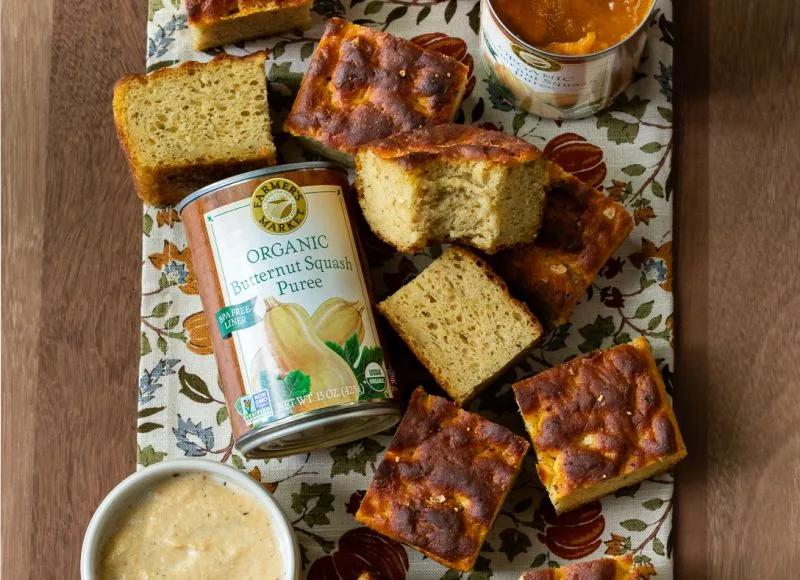 a spread of butternut squash and sage focaccia