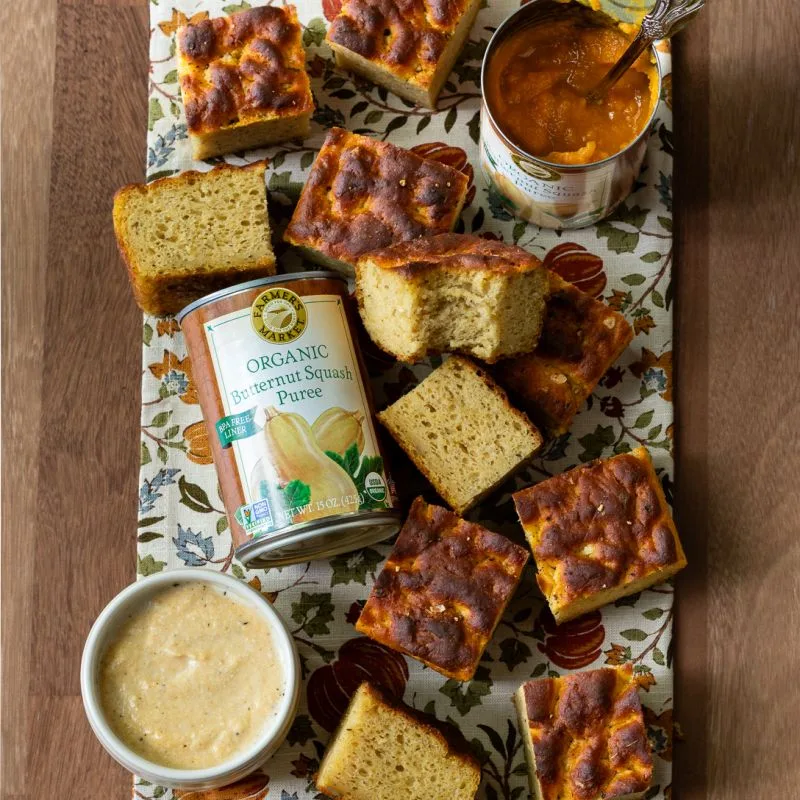 a spread of butternut squash and sage focaccia