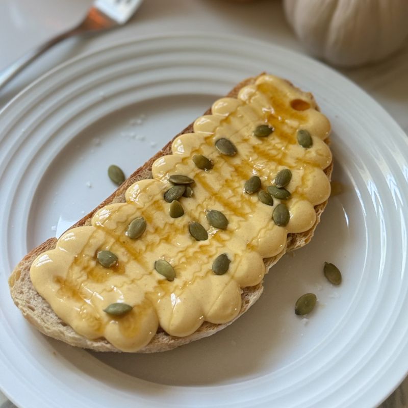 a slice of hot honey sourdough toast with a whipped pumpkin cottage cheese spread
