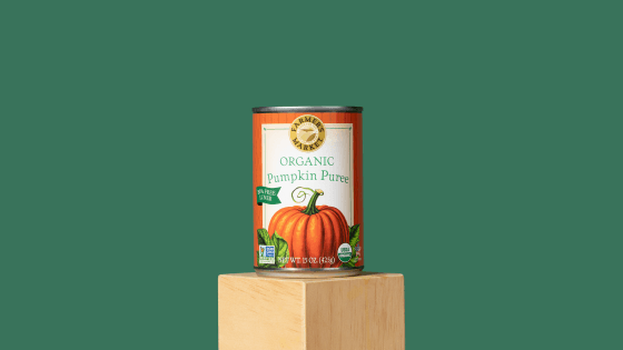 a studio shot of Farmer's Market Foods Canned Organic Pumpkin Puree